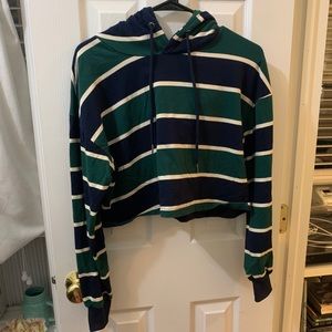 Blue and green striped crop top sweatshirt